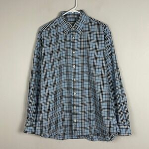 Burberry London Blue Plaid Long Sleeve Button Down Collared Shirt Mens Sz Large